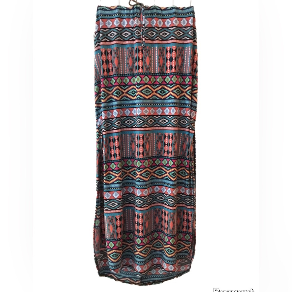 Boho Patterned Maxi Skirt in Coral and Teal